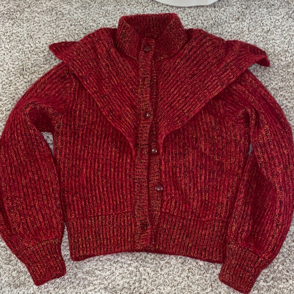 Vintage Women’s Red Knit Button-Up Sweater Cardigan